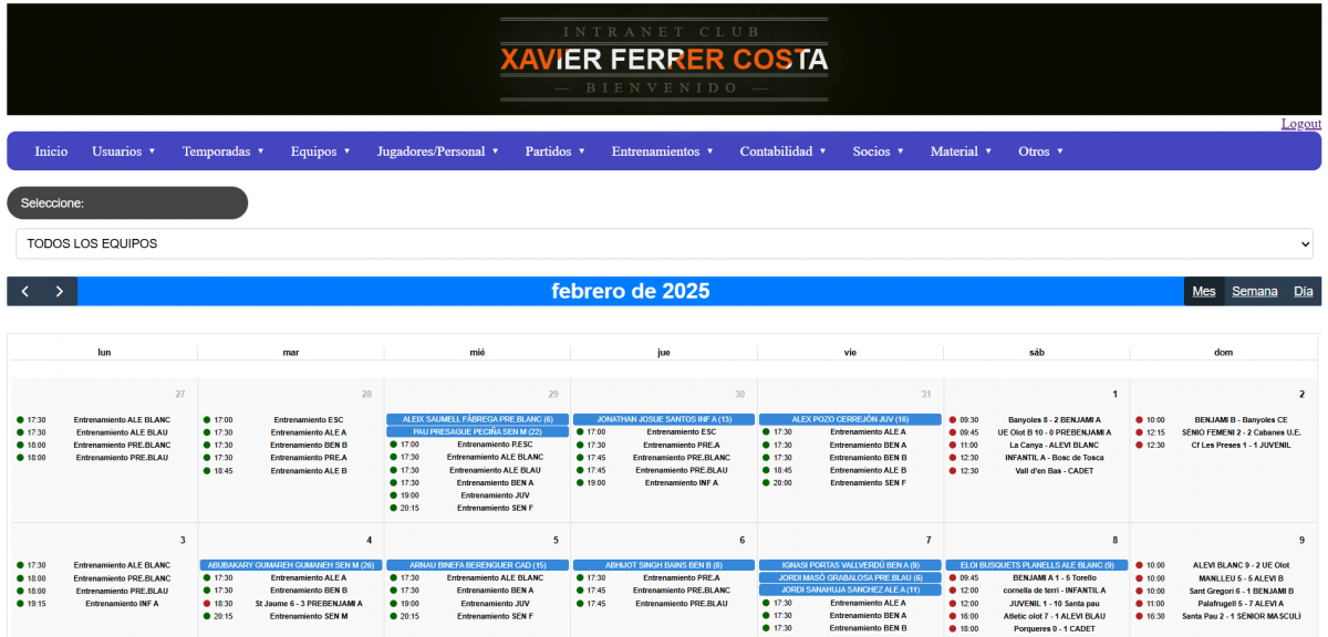panel de control calendario