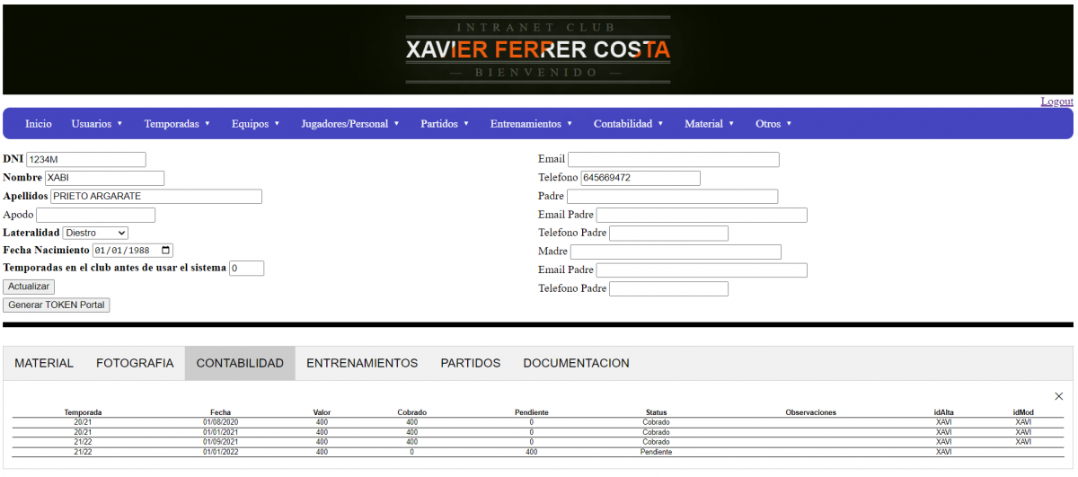 cobros ficha jugador