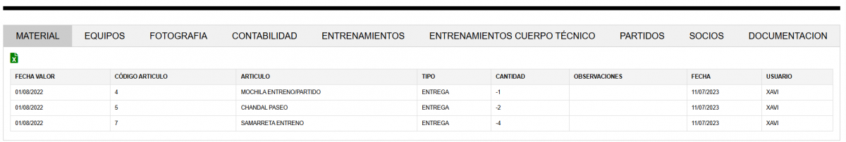 ficha jugador material